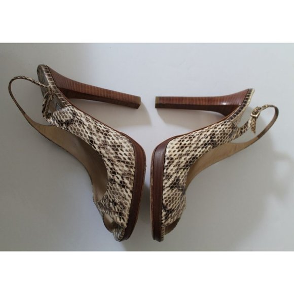 Jimmy Choo Phython Embossed Slingback Peep Toe Heels Size 39 Neutral - Picture 9 of 11